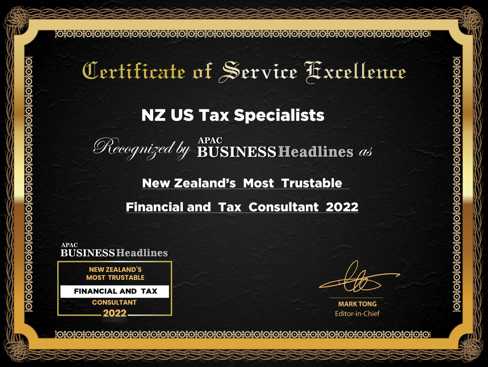 CERTIFICATE-NZ US TAX NZ US Taxes